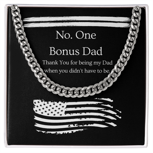No. One Bonus Dad | Flag | Cuban Link Chain Necklace | Father's Day |